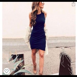 Casual Crew Neck Ruched Stretchy Tshirt Dress-Navy
